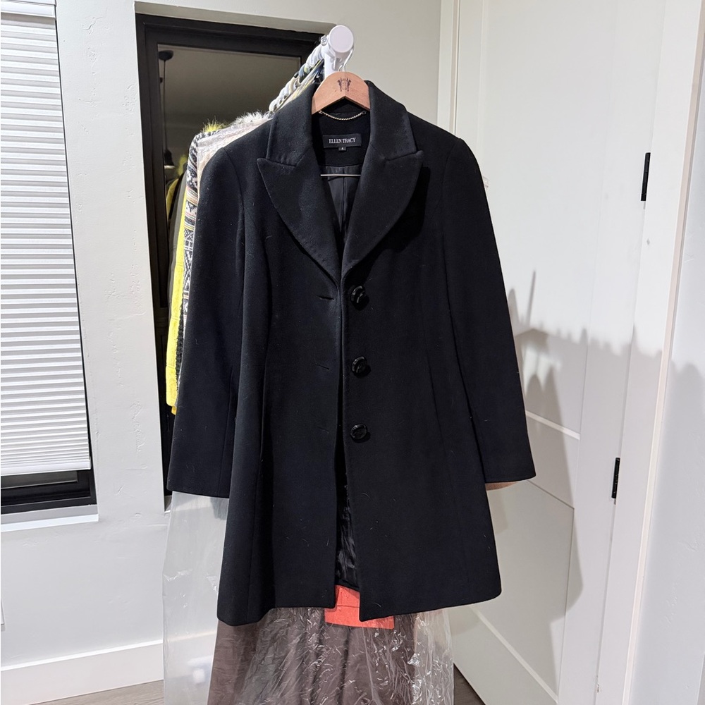 Worn once Ellen Tracy wool black mid-length pea coat, size 4